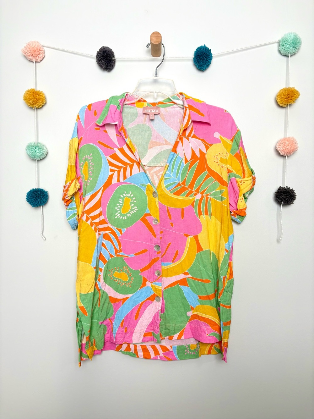 Show Me Your MuMu Tropical Fruit Print Multicolor Parker Button Up